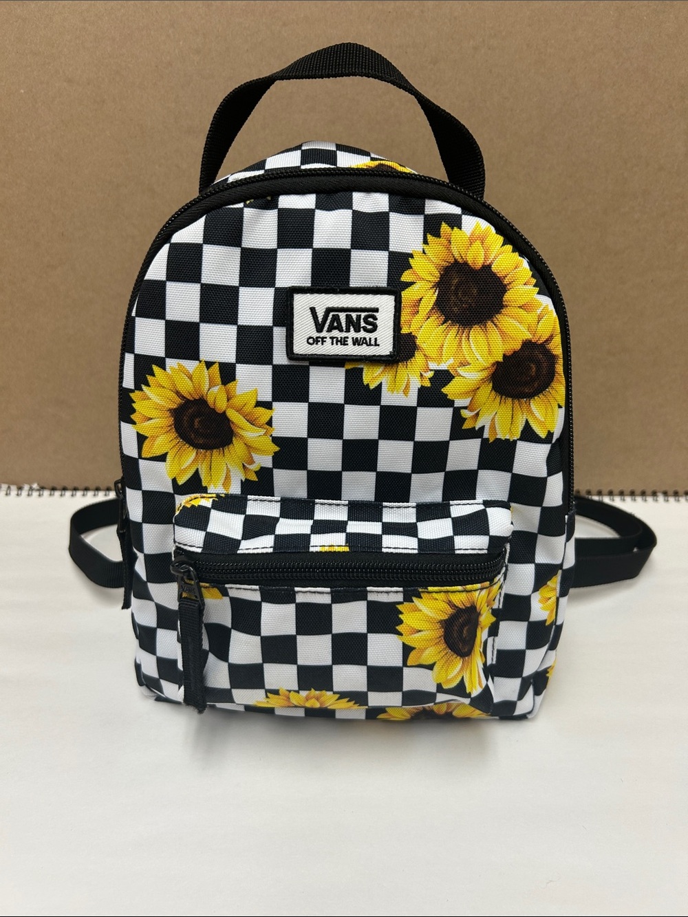 Vans Kids Checkerboard Sunflower Mini Backpack - Black White Yellow